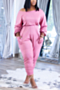 autumn plus size four colors stretch boat-neck pockets casual minimalist jumpsuit_Black_Dark Green_Pink