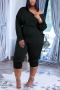 autumn plus size four colors stretch boat-neck pockets casual minimalist jumpsuit_Black