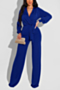 autumn new stylish simple pure color stretch plus size casual jumpsuit(with belt)_Black_Purple_Blue