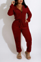 winter solid color 4 colors plus size velvet hooded zip-up stretch simple casual jumpsuit_Black_White_Rose Red