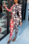 autumn new stylish batch printing plus size stretch zip-up slim casual jumpsuit_Black_Red