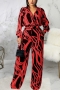 autumn new stylish batch printing loose single-breasted plus size casual jumpsuit(with belt)_White_Red