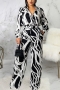 autumn new stylish batch printing loose single-breasted plus size casual jumpsuit(with belt)_White