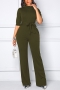 spring new stylish solid color stretch zip-up pocket plus size 5 colors casual jumpsuit(with belt)_Black_Dark Green
