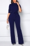 spring new stylish solid color stretch zip-up pocket plus size 5 colors casual jumpsuit(with belt)_Black_Dark Green_Rose Red_Dark Blue