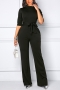 spring new stylish solid color stretch zip-up pocket plus size 5 colors casual jumpsuit(with belt)_Black