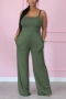 spring new stylish stretch solid color pocket sling plus size loose casual jumpsuit_Black_Light Green_Dark Green