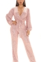 winter plus size 4 colors sequin decor slight stretch v-neck zip-up back stylish high quality jumpsuit with belt(new added colors)_Black_White_Blue_Pink