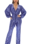 winter plus size 4 colors sequin decor slight stretch v-neck zip-up back stylish high quality jumpsuit with belt(new added colors)_Black_White_Blue
