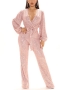 winter plus size three colors sequin decor stretch v-neck stylish jumpsuit with belt_Black_White_Pink