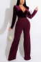winter four colors velvet spliced stretch deep v stylish jumpsuit with belt_Black_Dark Green_Rose Red