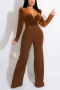winter four colors velvet spliced stretch deep v stylish jumpsuit with belt_Black_Dark Green_Rose Red_Brown