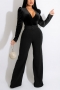 winter four colors velvet spliced stretch deep v stylish jumpsuit with belt_Black