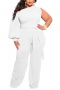 l-4xl plus size spring new stylish simple 5 colors solid color stretch loose zip-up casual jumpsuit(with belt)_Black_White