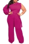 l-4xl plus size spring new stylish simple 5 colors solid color stretch loose zip-up casual jumpsuit(with belt)_Black_White_Red_Blue_Magenta