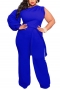 l-4xl plus size spring new stylish simple 5 colors solid color stretch loose zip-up casual jumpsuit(with belt)_Black_White_Red_Blue