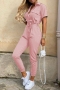 summer new stylish solid color 9 colors single breasted with belt inelastic pocket plus size casual jumpsuit_Black_Purple_Dark Green_Rose Red_Beige_Sky Blue_Blue_Dark Blue_Pink