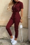 summer new stylish solid color 9 colors single breasted with belt inelastic pocket plus size casual jumpsuit_Black_Purple_Dark Green_Rose Red