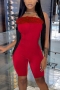 summer new stylish simple solid color stretch slim feather strapless casual playsuit_Black_Red