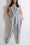 summer new stylish simple striped batch printing inelastic with belt single-breasted 4-colors plus size casual jumpsuit_Purple_Blue