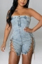 s-2xl summer new plus size three colors micro-elastic off the shoulder zip-up button eyelet metal-chain stylish denim playsuit_Black_Sky Blue