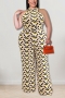 xl-5xl summer new plus size four colors allover geometric pattern batch printing stretch wide-leg zip-up back stylish jumpsuit with belt_White_Blue_Yellow