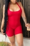 s-2xl plus size summer new stylish 12 colors stretch solid color sleeveless ribbed knitted casual playsuit_Black_White_Dark Green_Red