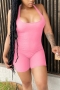 s-2xl plus size summer new stylish 12 colors stretch solid color sleeveless ribbed knitted casual playsuit_Black_White_Dark Green_Red_Sky Blue_Dark Blue_Brown_Pink