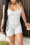 s-2xl plus size summer new stylish 12 colors stretch solid color sleeveless ribbed knitted casual playsuit_Black_White
