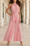 summer stylish 6 colors halter-neck pleating sleeveless solid&belt plus size micro-elastic jumpsuit_Black_White_Sky Blue_Dark Blue_Pink