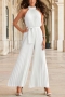 summer stylish 6 colors halter-neck pleating sleeveless solid&belt plus size micro-elastic jumpsuit_Black_White