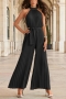 summer stylish 6 colors halter-neck pleating sleeveless solid&belt plus size micro-elastic jumpsuit_Black