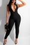 s-2xl plus size summer new stylish stretch 7 colors solid color zip-up sleeveless slim sexy jumpsuit_Black