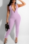 s-2xl plus size summer new stylish stretch 7 colors solid color zip-up sleeveless slim sexy jumpsuit_Black_White_Purple