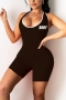 s-2xl plus size summer new stylish 5 colors stretch letter fixed printing crossed sling backless slim sexy playsuit_Black