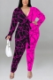 xl-5xl plus size spring new irregular lines contrast colors v-neck long sleeves stretch inelastic 3 colors jumpsuit with belt_White_Blue_Magenta