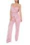 sexy plus size slight stretch sling sequins belt zip-up stylish jumpsuit_Black_White_Pink
