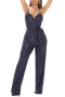 sexy plus size slight stretch sling sequins belt zip-up stylish jumpsuit_Black_White_Pink_Rose Red_Dark Blue