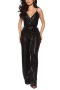 s-2xl summer new plus size 4 colors sequin decor stretch backless adjustable straps zip-up sexy jumpsuit with belt_Black