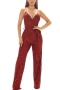 s-2xl summer new plus size 4 colors sequin decor stretch backless adjustable straps zip-up sexy jumpsuit with belt_Black_Rose Red