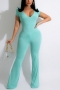 s-2xl plus size summer new 6 colors stretch solid color v-neck zip-up short sleeves slim stylish jumpsuit_Black_Dark Green_Red_Sky Blue
