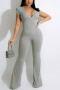 s-2xl plus size summer new 6 colors stretch solid color v-neck zip-up short sleeves slim stylish jumpsuit_Black_Dark Green_Red_Sky Blue_Dark Blue_Gray
