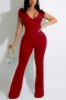 s-2xl plus size summer new 6 colors stretch solid color v-neck zip-up short sleeves slim stylish jumpsuit_Black_Dark Green_Red