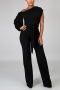 s-2xl spring & summer new plus size 3 colors solid color stretch one shoulder one sleeve wide-leg zip-up stylish jumpsuit with belt_Black
