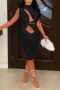 s-2xl plus size summer new stylish 6 colors stretch solid color hollow see through mesh spliced shirring zip-up sexy playsuit_Black