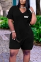 l-4xl plus size summer new stylish 3 colors stretch letter fixed printing v-neck pocket loose casual playsuit_Black