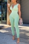 s-2xl summer new plus size 3 colors solid color stretch backless zip-up sexy skinny jumpsuit_Black_Light Green