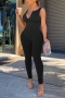 s-2xl summer new plus size 3 colors solid color stretch backless zip-up sexy skinny jumpsuit_Black