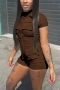 plus size casual stretch 11 colors pocket zip-up slim playsuit new add colors_Black_White_Gray_Pink_Red_Orange_Dark Green_Sky Blue_Light Purple_Khaki _Brown