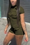plus size casual stretch 11 colors pocket zip-up slim playsuit new add colors_Black_White_Gray_Pink_Red_Orange_Dark Green